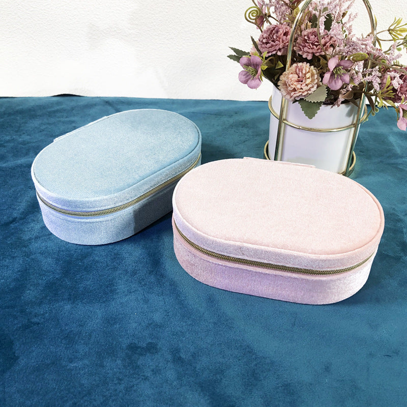 Boîte de rangement pour bijoux ovales bleu glacé Grande capacité Portable