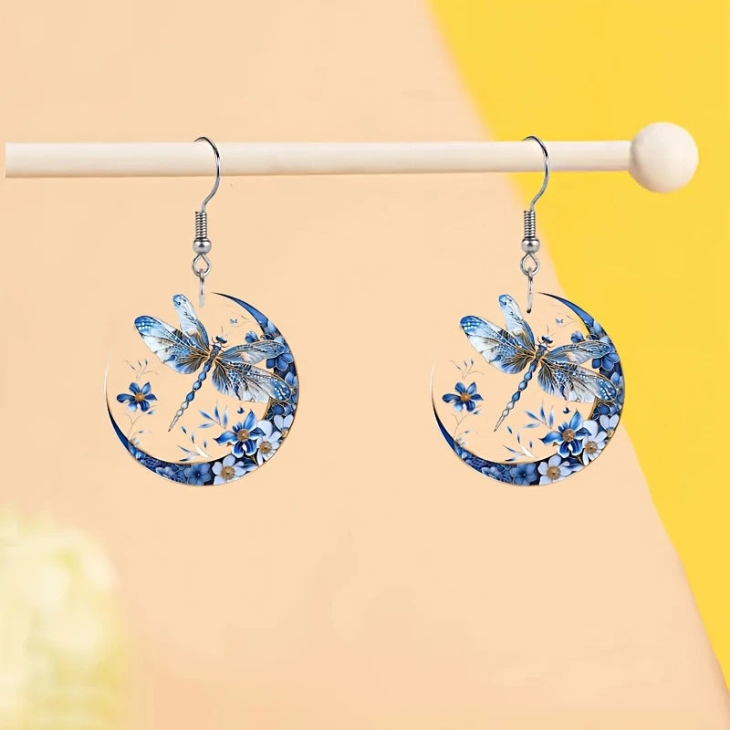 Boucles d'oreilles en acrylique pour animaux dragonfly bleu