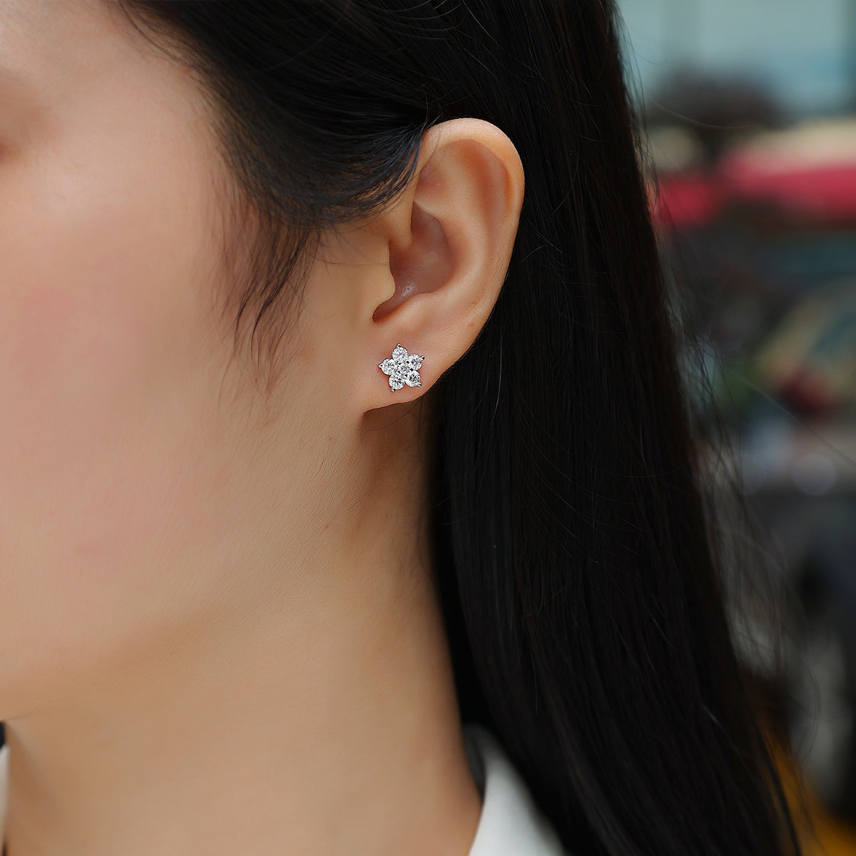 S925 Boucles d'oreilles Sterling Silver Flower Stud