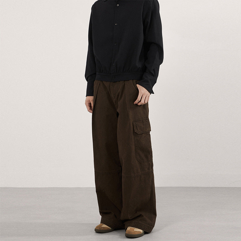 Pantalon de travail à patchwork multi-pocket plissé