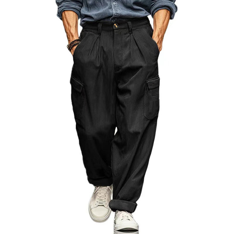 Hommes Relaxed-fit Retro Straight-leg pantalons occasionnels avec plusieurs poches