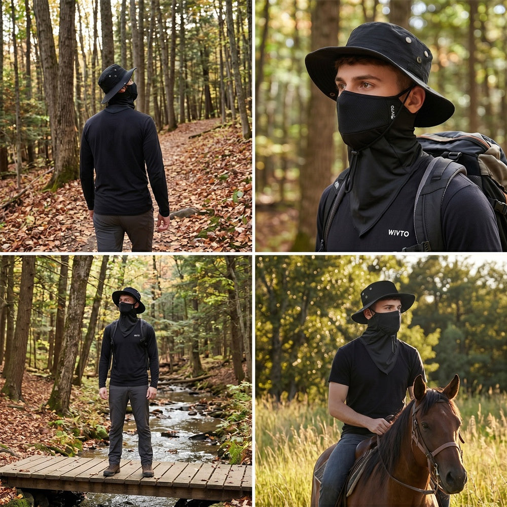 Masque de visage en soie de glace protecteur du soleil pour hommes Chapeau rond