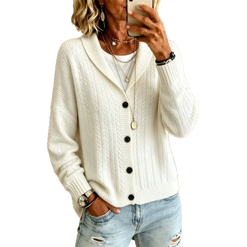 Cardigan à câbles en lapel de couleur solide