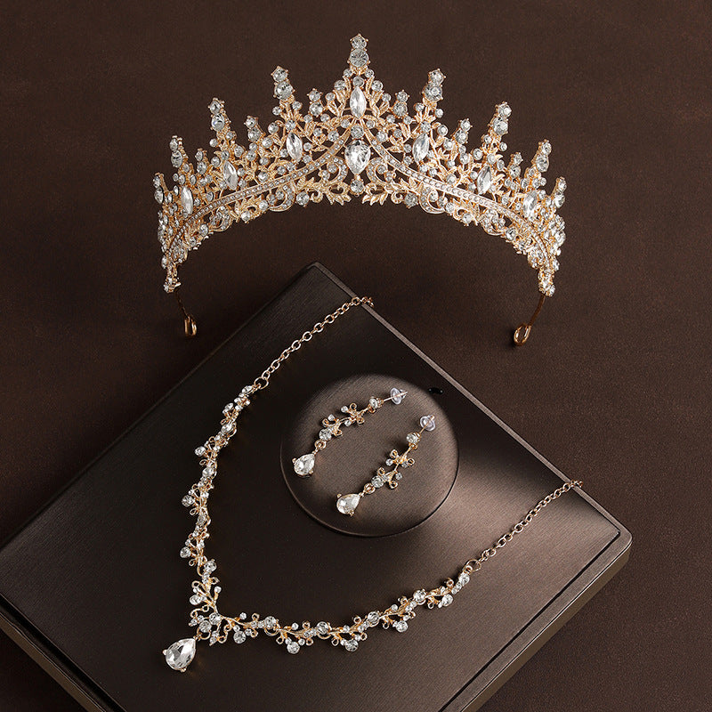 Boucles d'oreilles Crown Headdress Collier Champagne Gold Vintage