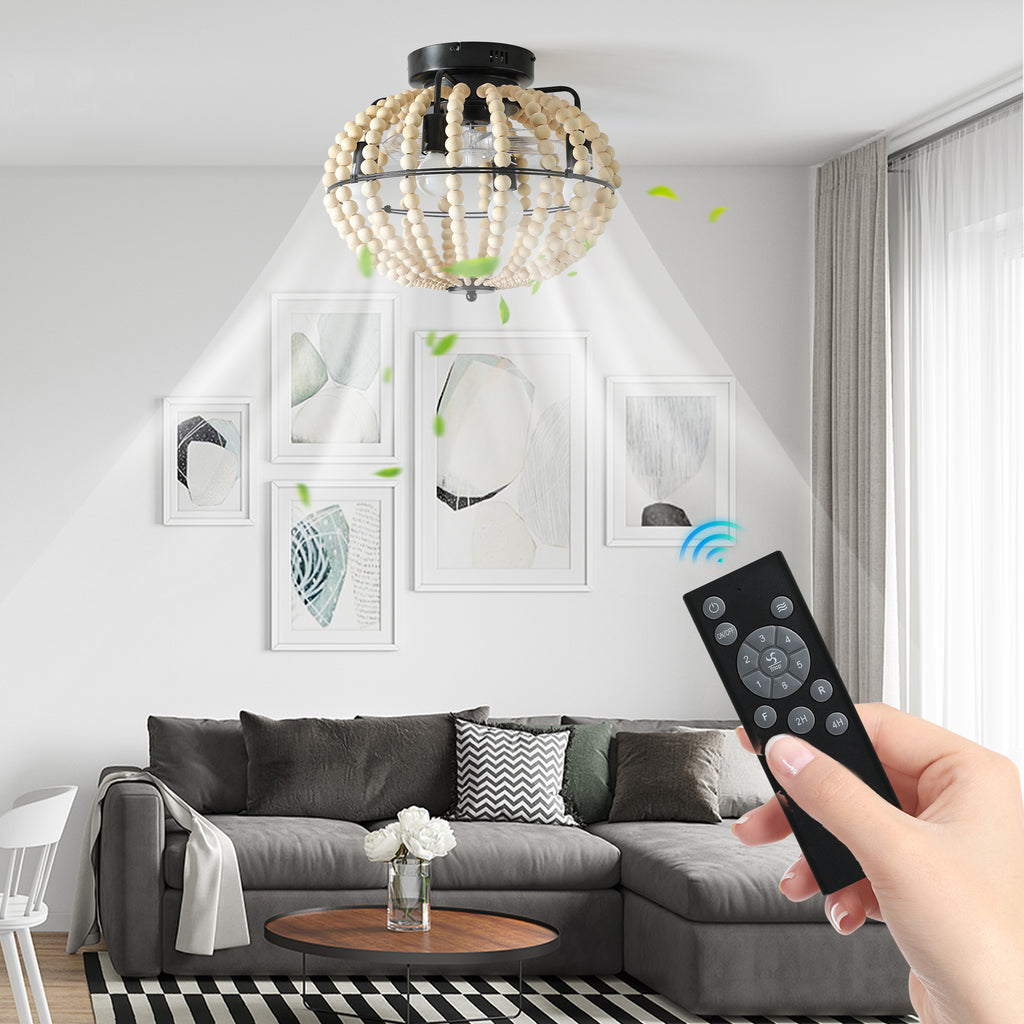 Eventail de plafond en bois de bohème de 18" avec lumière