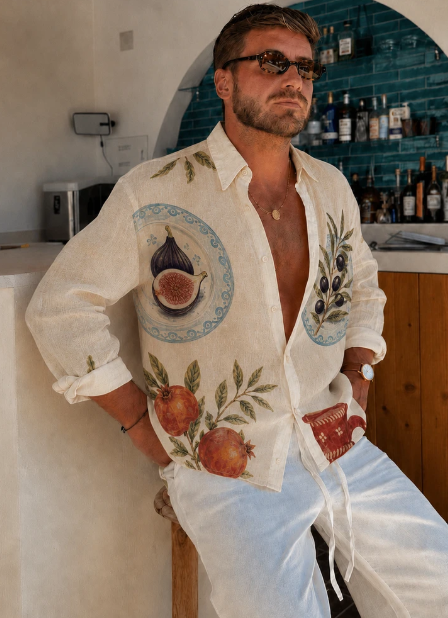 Ivory Mediterranean Fig & Olive Imprimer T-shirt surdimensionné
