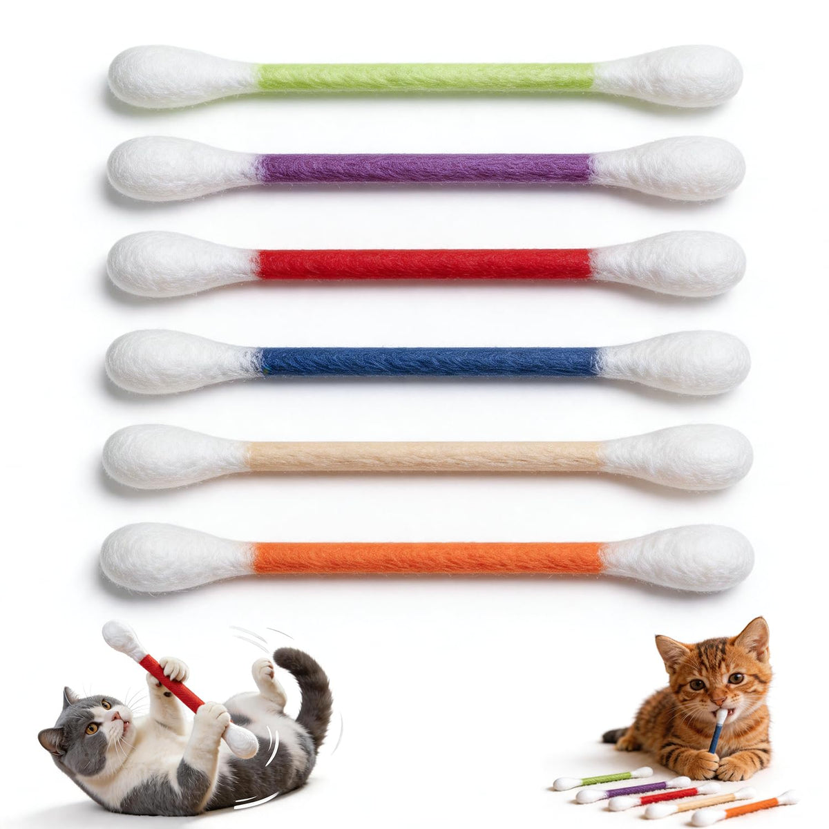 6-Pack Cotton Swab Cat Toys with Catnip