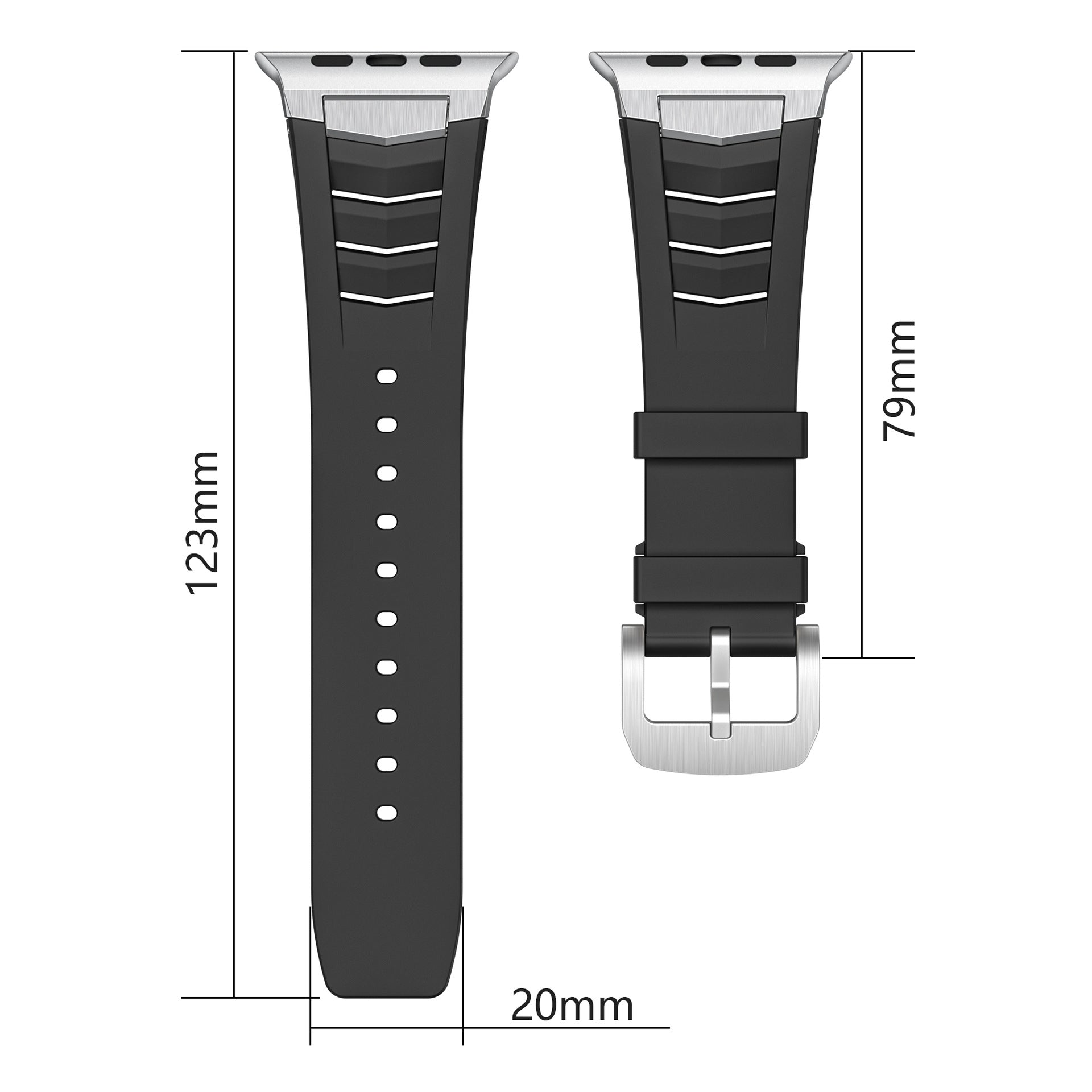 Bracelet de montre de sport en caoutchouc fluoré en alliage