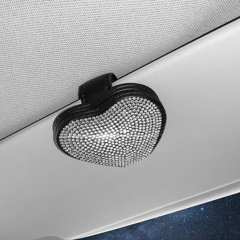 En cuir de voiture verre de soleil incrusté de diamant Clip magnétique de stockage de documents
