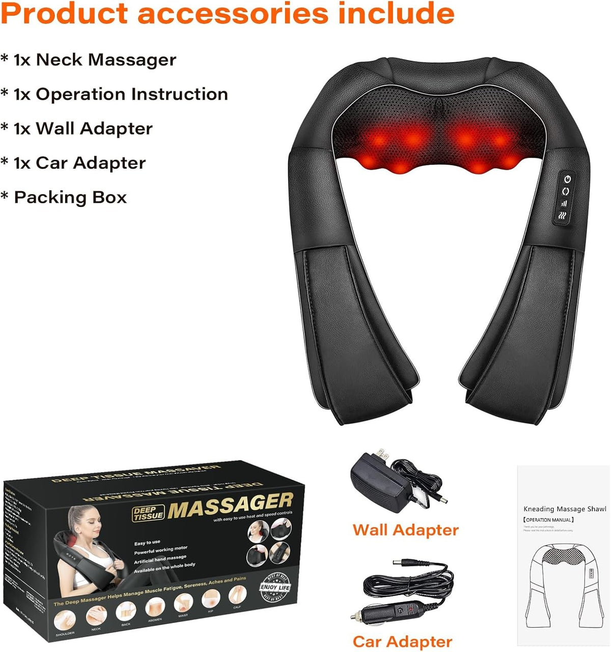 Shiatsu Electric Massager for Neck, Back, Shoulder with Heat and Knit Fabric