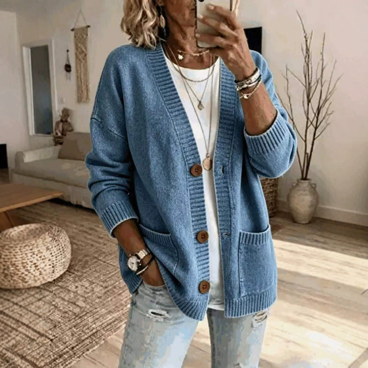 Women's V-Neck Knit Sweater Jacket