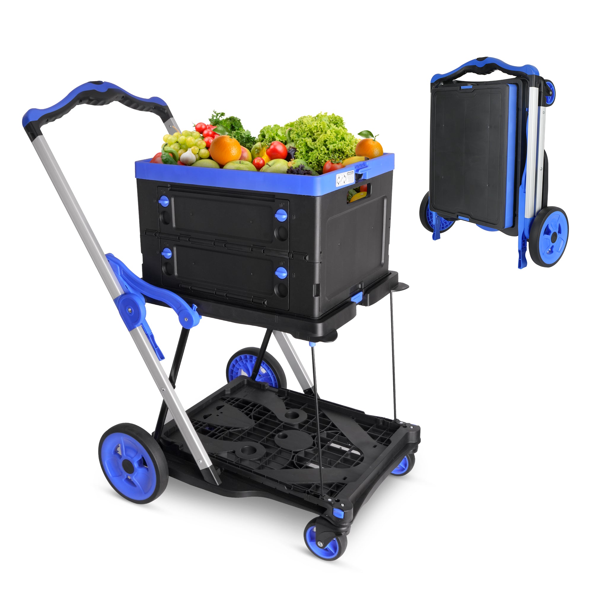 Chariot pliant 2-Tier Multi-Utilisation Fonctionnel Chariots Collapsibles Shopping Chariot avec Roues Sh