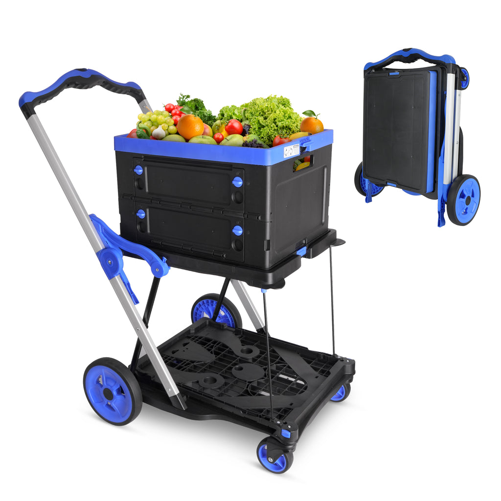 Chariot pliant 2-Tier Multi-Utilisation Fonctionnel Chariots Collapsibles Shopping Chariot avec Roues Sh
