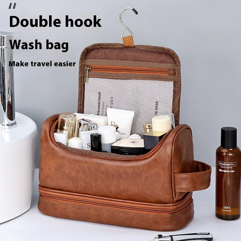 Leather Cosmetics Sac de rangement Travel Sac de toilette Portable Hommes Business Simplicité Porta