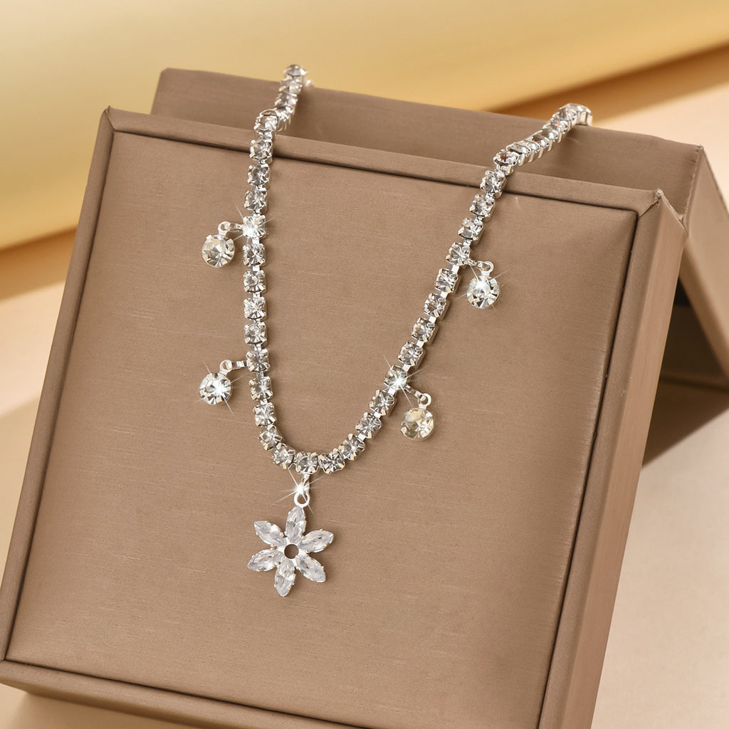 Style coréen doux cristal Zircon pendentif fleur Anklet Fashionable Beach Vacation Style W