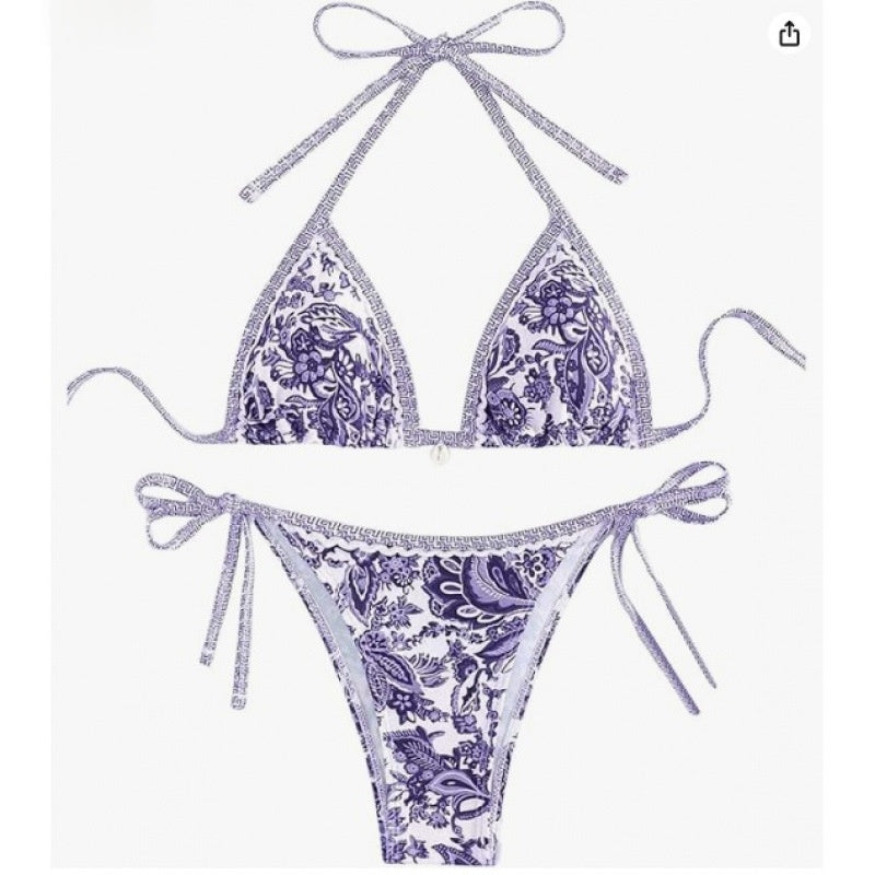 Ensemble de bikini de porcelaine bleu et blanc
