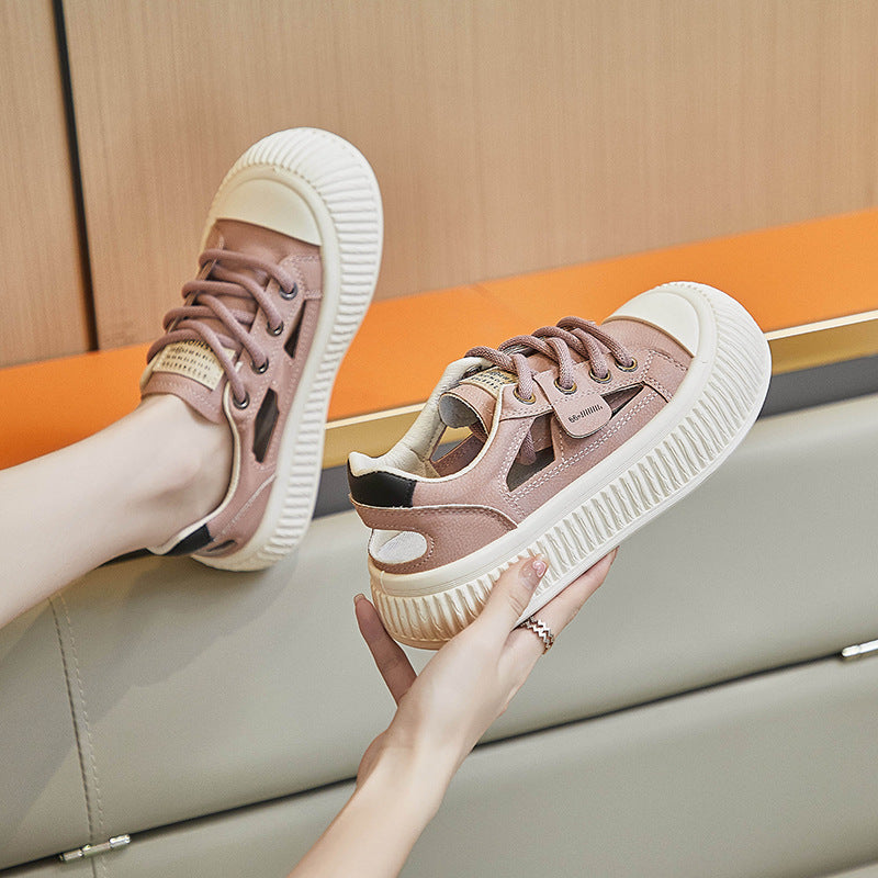 Femmes respirantes Sneakers Casual Hollow-out Chunky-soled Chaussures blanches polyvalentes
