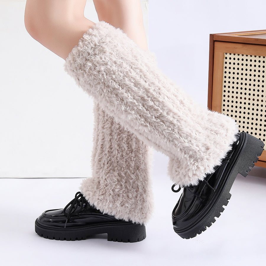 Automne Hiver Solide tricoté housses de chaussettes floues femmes épaissé chaud Y2K style polaire