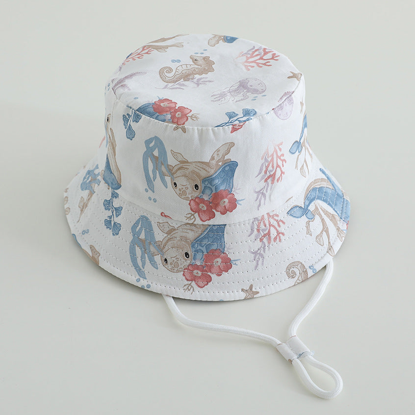 Imprimé Bucket Chapeau mignon voiture Dinosaur Summer Beach Pure Cotton Chapeau pêcheur pour bébés