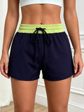 Couleur Block Waistband Drawstring Athletic Shorts