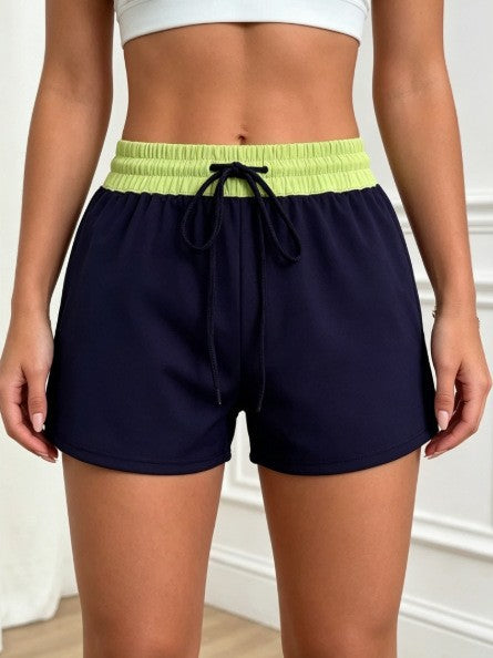 Couleur Block Waistband Drawstring Athletic Shorts