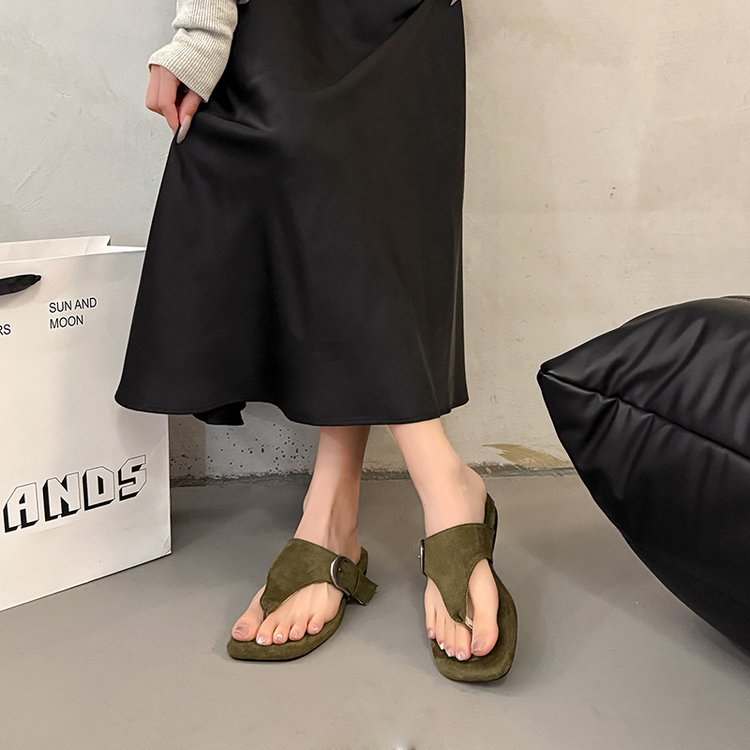 Women's Square Toe Suede Thong Flip Mules