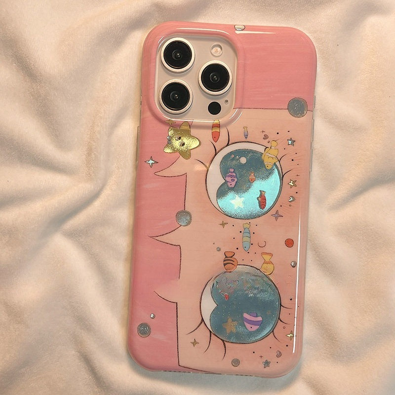 Trendy Half-wrap Double-layer Big Eye Gold Phone Case for Girls