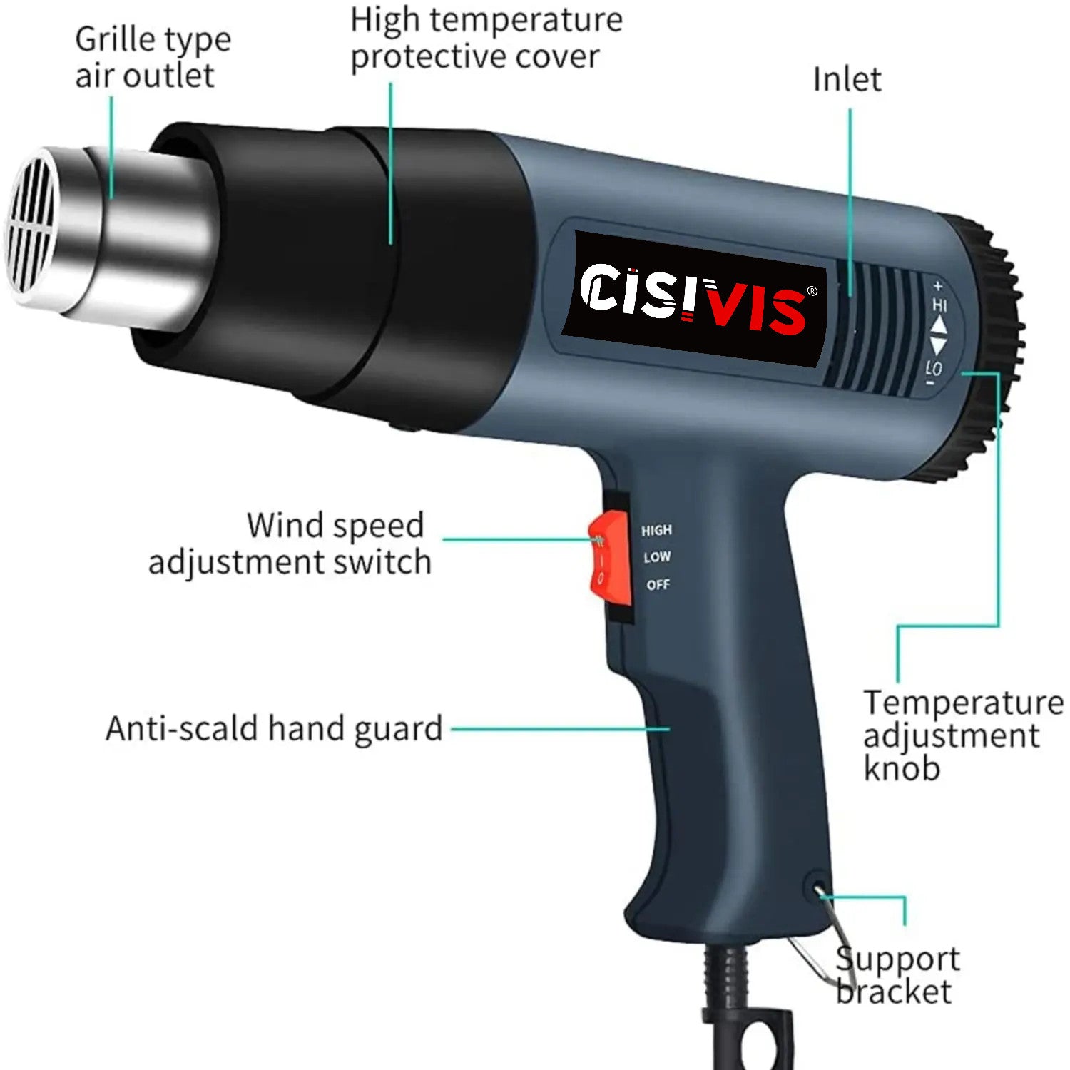 2KW Professional Air Gun Heat Gun Variable Temperature Control Paint Deleter