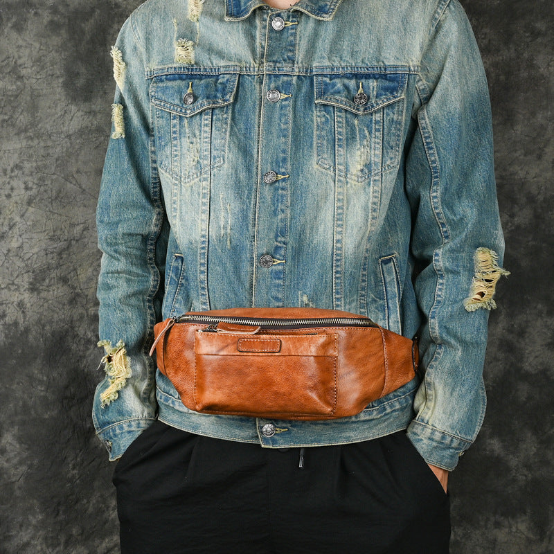 Sac de poitrine en cuir véritable rétro casual