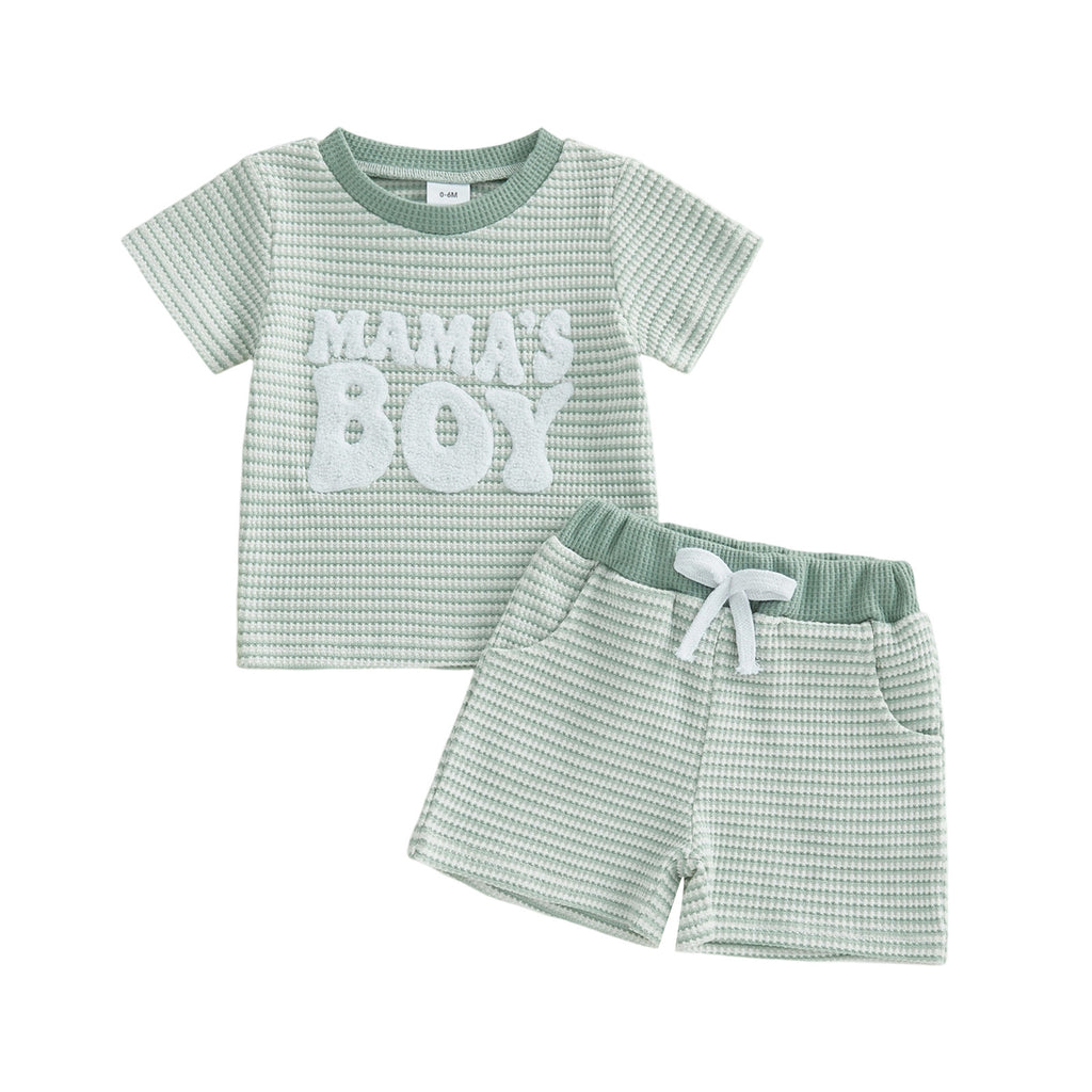 Two-piece striped short-sleeved embroidered letter and striped pants