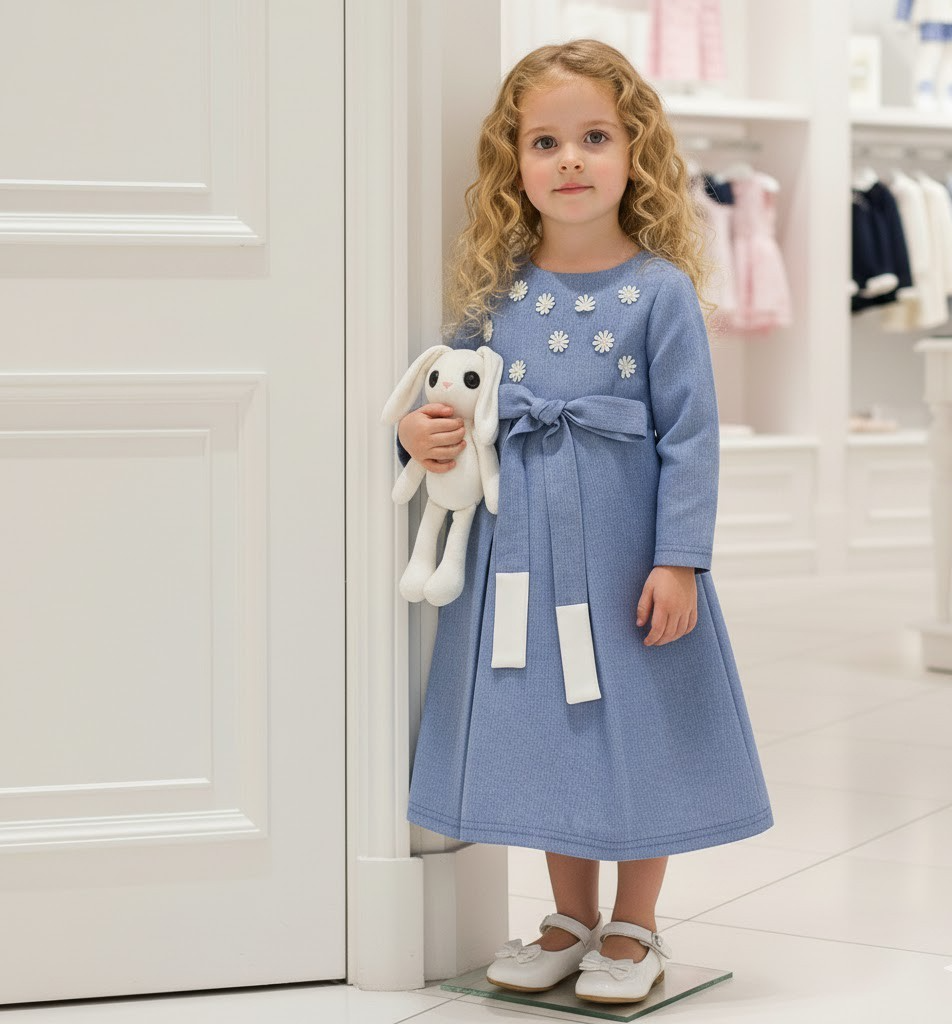 Filles Vieille Jupe Long Coton Doublure Princesse Bleu Coton Party Robe