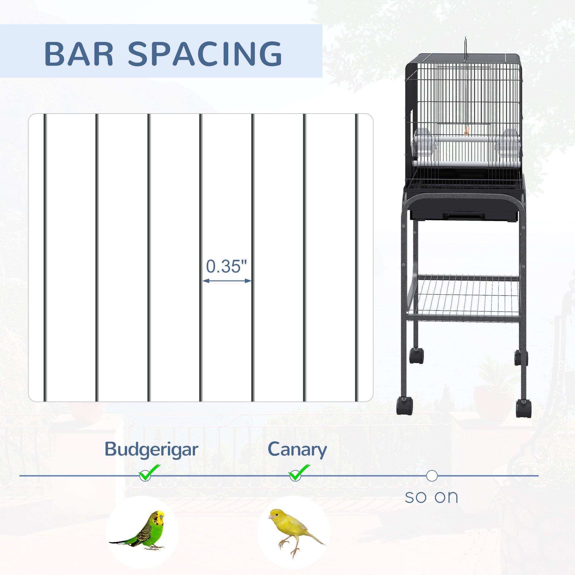 Cage d'oiseau intérieur en métal de 45 pouces