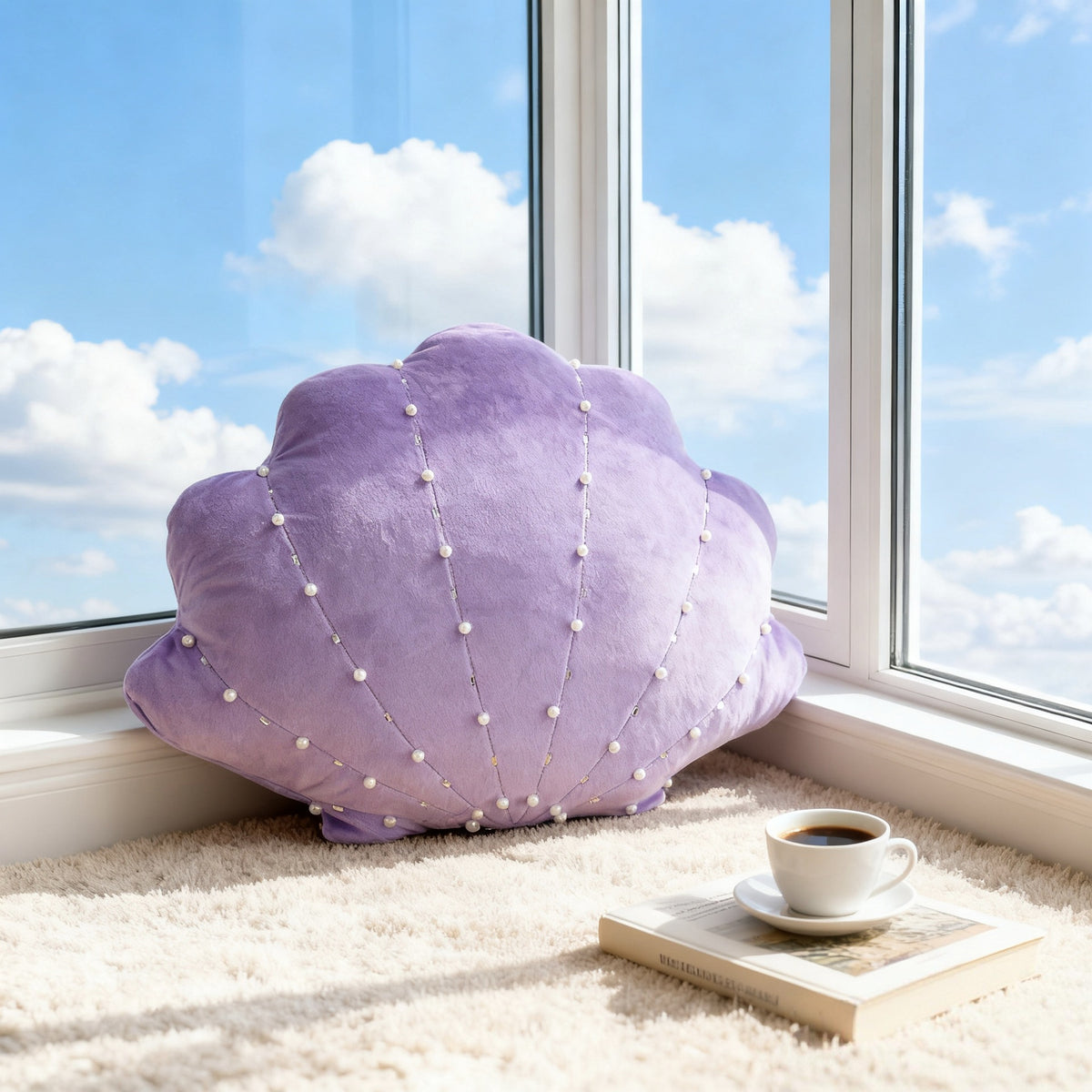 Perle Shell en forme d'oreiller en velours de lancer Coussin de nouveauté pour la chambre à coucher Canapé