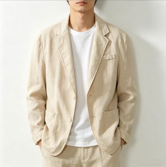 Plus-Taille Cotton-Liné uni-brassé Blazer pour hommes entreprise