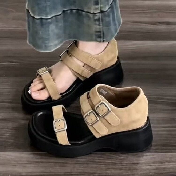 Femmes Vintage Square Toe Platform Sandales romaines