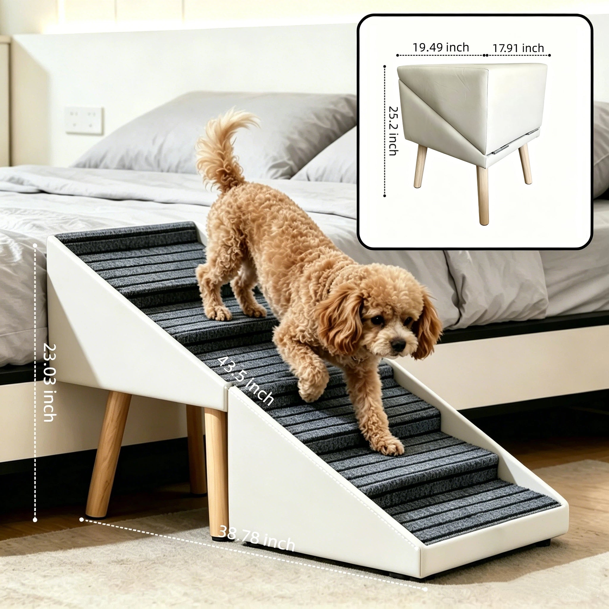 2-en-1 Échelles de chien pour lit et canapé 25.2" Rampe de chien pliable pour canapé 6 marches et Ottoma