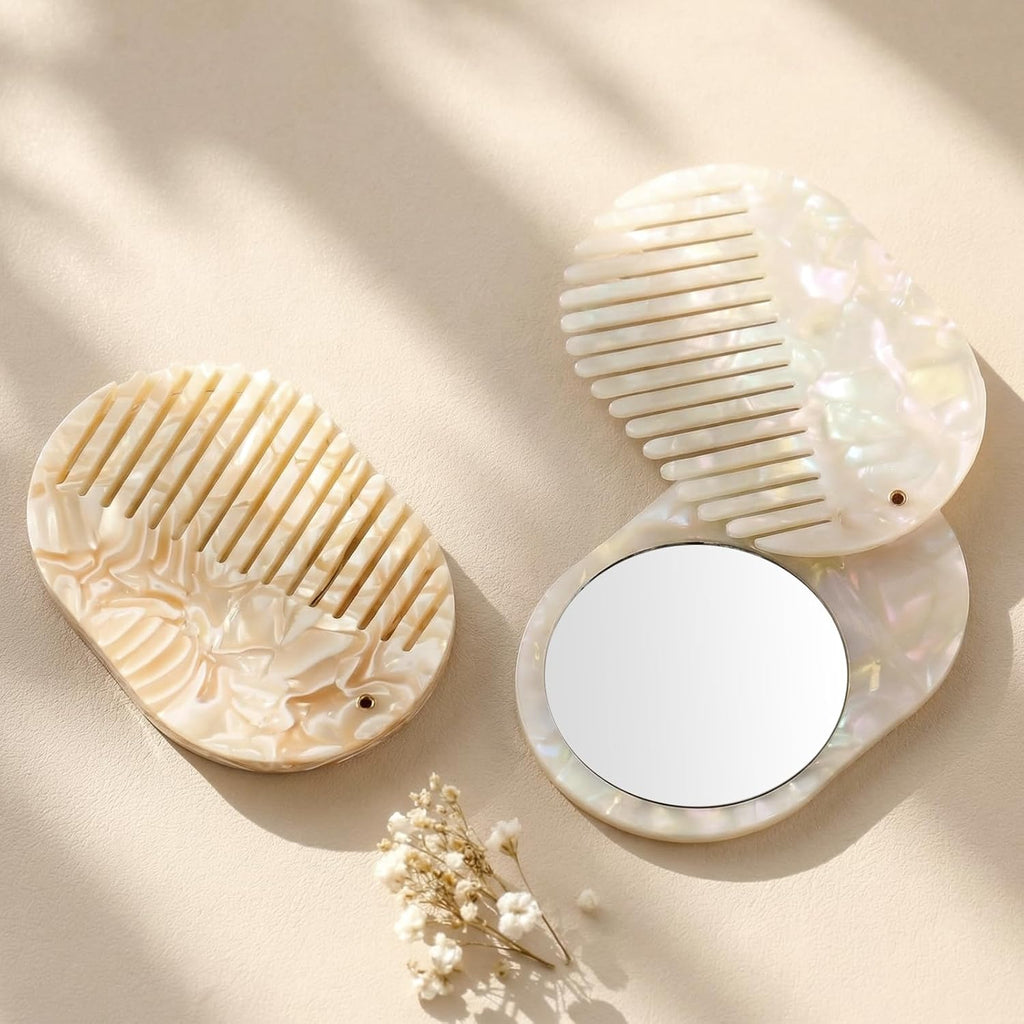 Peignes Tortoise 2 Pcs avec Miroir Mini Peigne pliante Portable Voyage Pock Compact