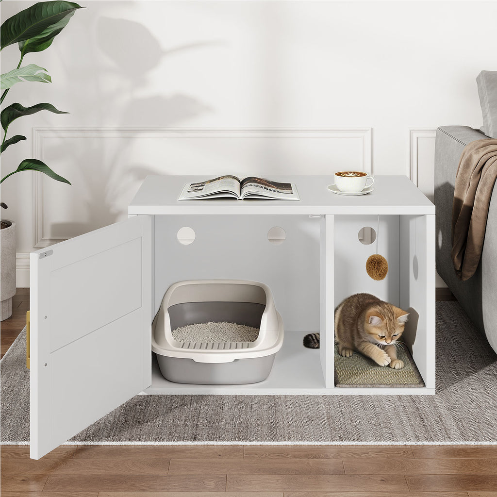 Cat Litter Box Cabinet multifonctionnel blanc moderne Maison de chat Salle de toilettes Table d'extrémité pour Bedro