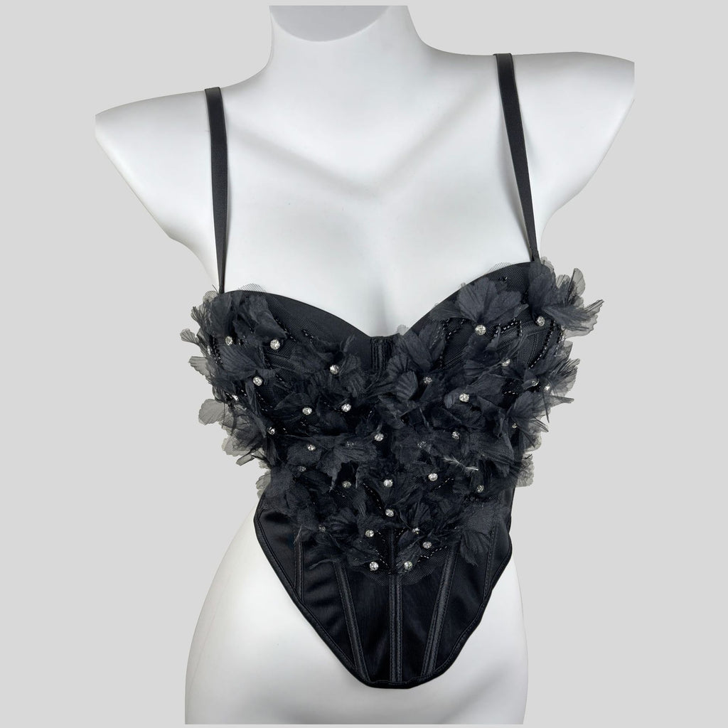 Corset de forme florale de Mesh, en Strass, robuste