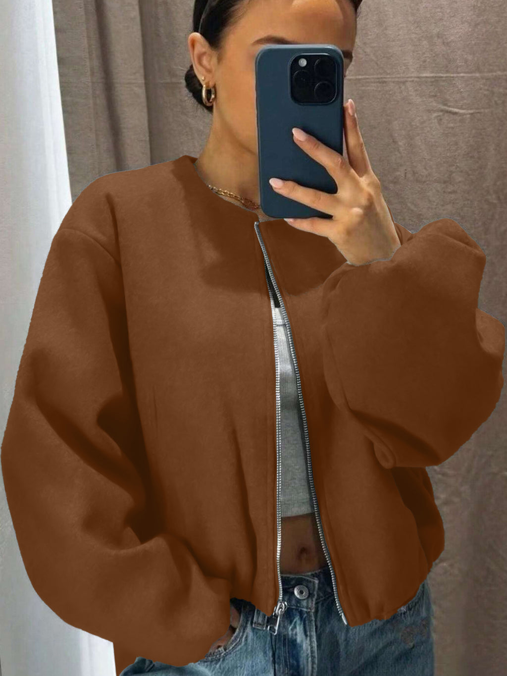 Veste courte zippée avec manches longues