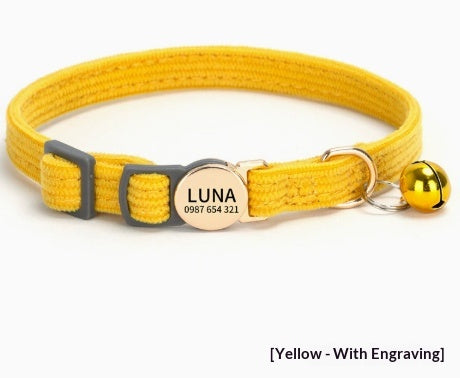 Boucle de sécurité Corduroy personnalisable avec nom de chien Collier de chat élégant et personnalisé