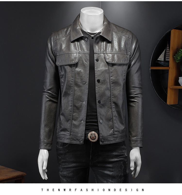 Manteau en cuir à manches longues pour homme