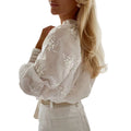 Femmes Top avec Intricate Floral Brodery Blouse