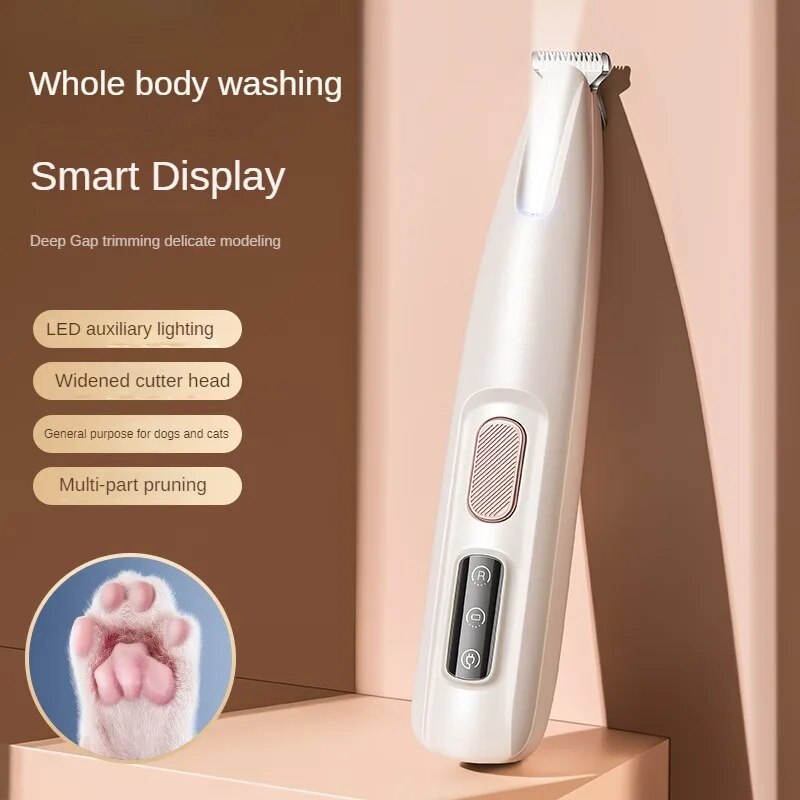 Paw Trimmer de chien avec lumière LED entièrement imperméable aux cheveux de chien avec affichage LED Clip de chien