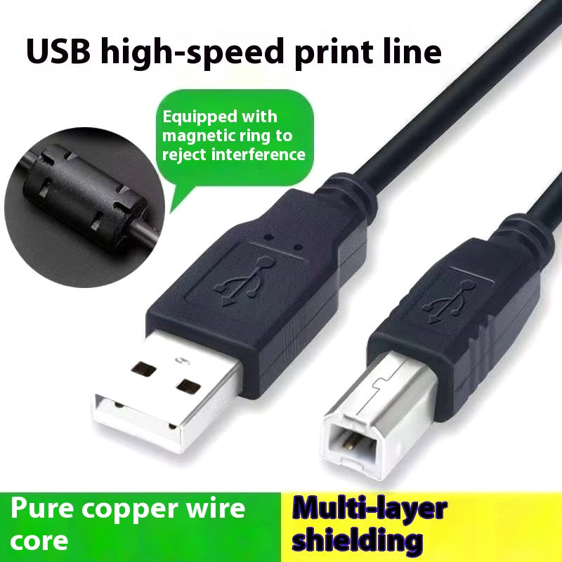 USB Printer Cable Black Pure Copper Square Port High Speed 20 Data Wire