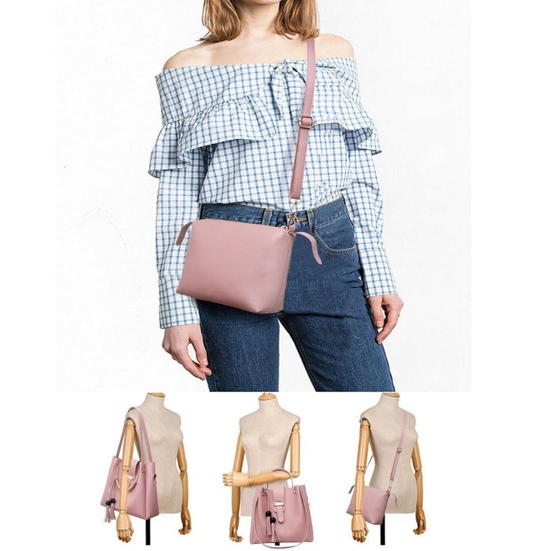 Pour femmes Purse et sac à main 3Pcs Sac Set Tassel Tote Clutch Satchel Top Poignée Sac à épaule