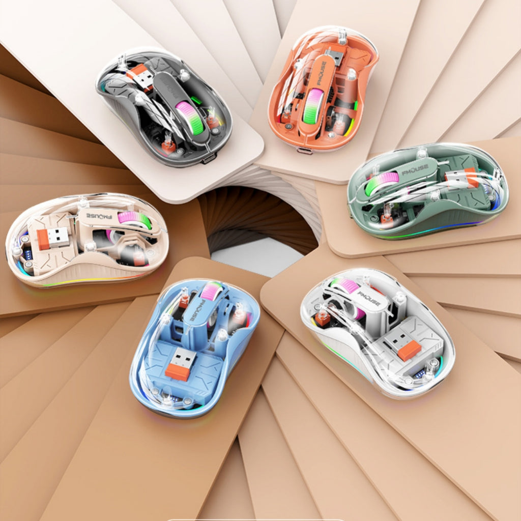 Bluetooth transparent sans fil à trois modes Silencieux Souris rétroéclairée multicolore