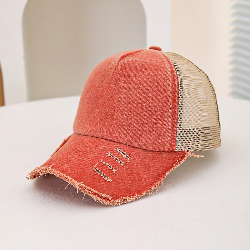 Hommes et femmes style large trou rembourré bord éponge lavé Top Patchwork Mesh Trucker Cap
