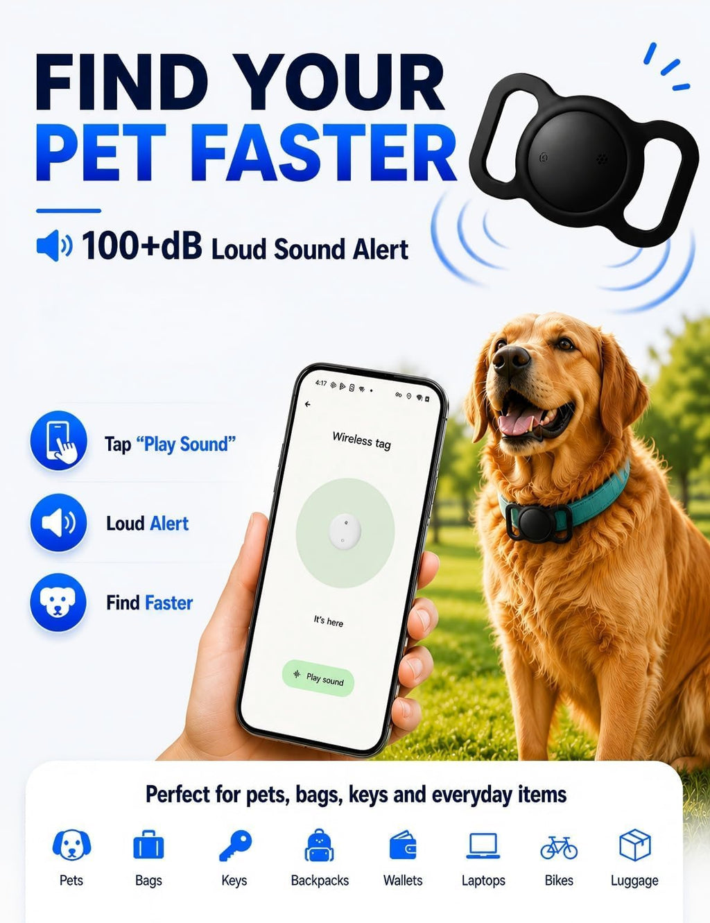Tracker GPS pour chiens IOS & Android - Pas d'abonnement Collier GPS Tracker pour chiens Smart Cat Real