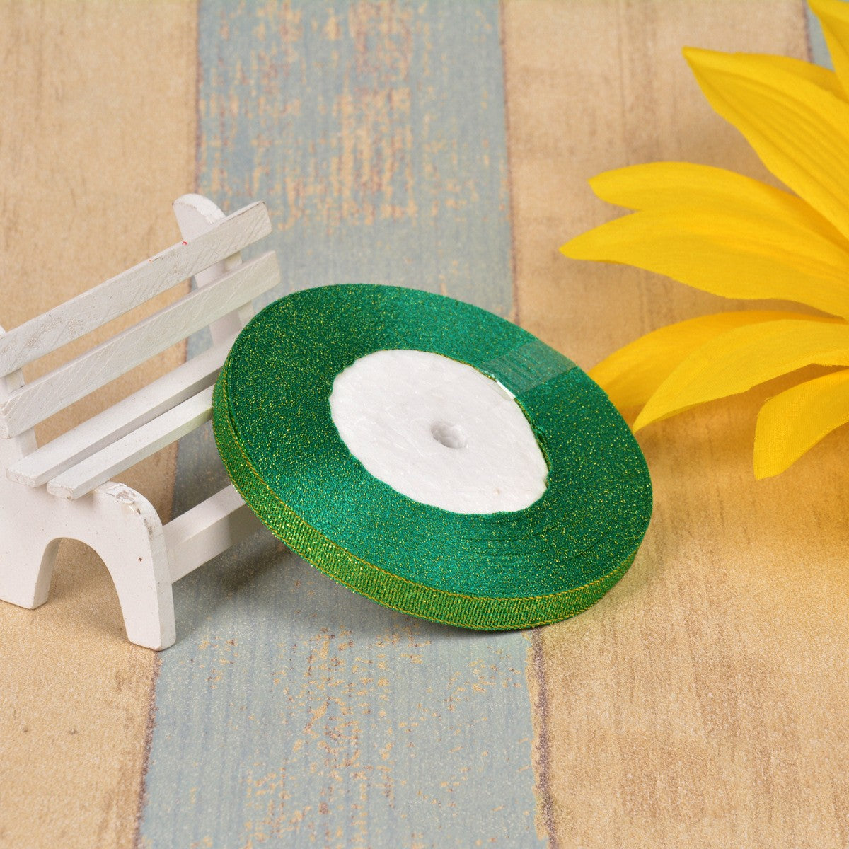 1cm Oignon vert coloré avec 3 points Ribbon Bow Gold Silk Argent Polyester Ribbon
